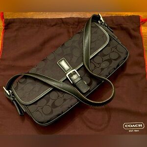 Coach Black Leather And fabric Signature Bag